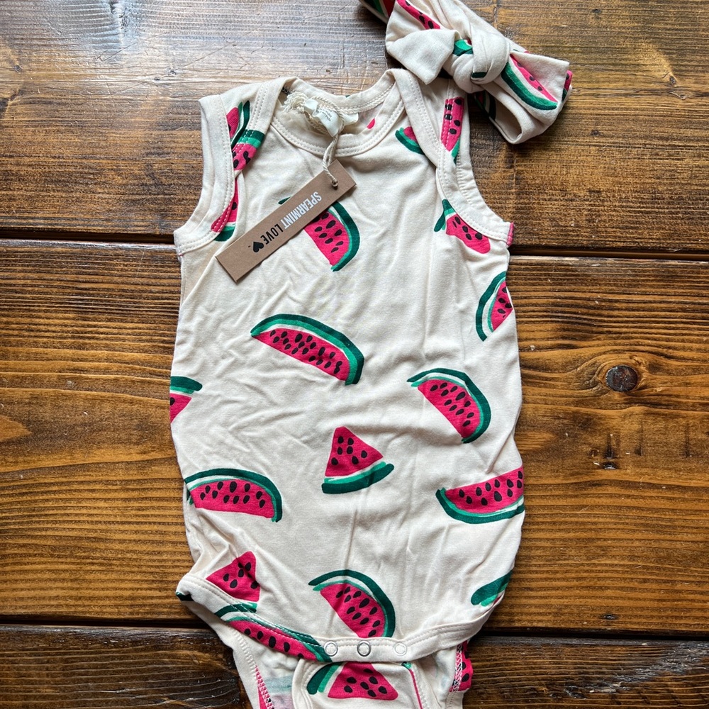 NWT Spearmint Love Watermelon Bodysuit and Headband